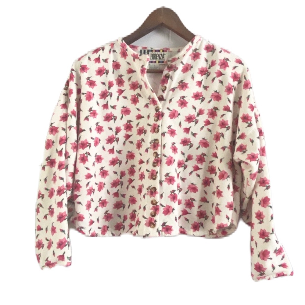Vintage Forenza Floral Lily Pink Crop Cardigan S